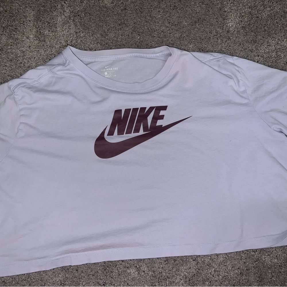 Nike White and Maroon Logo Crop Top